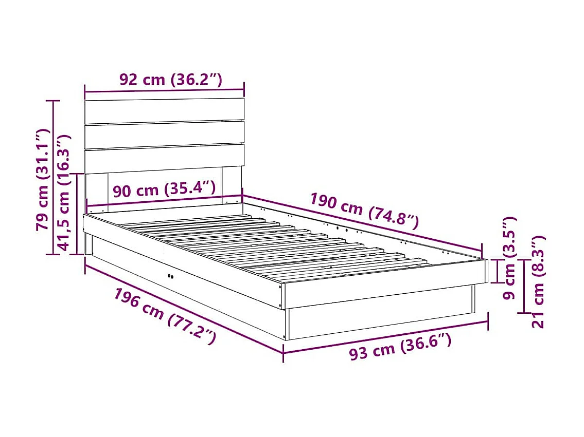 Lit simple | Lit adulte, enfant | Cadre de lit avec tête de lit 90x190 cm