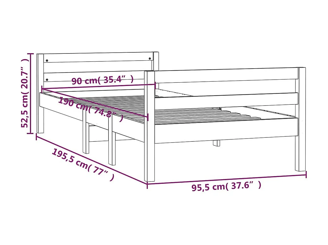 Lit simple | Lit adulte, enfant | Cadre de lit blanc 90x190 cm bois de pin massif