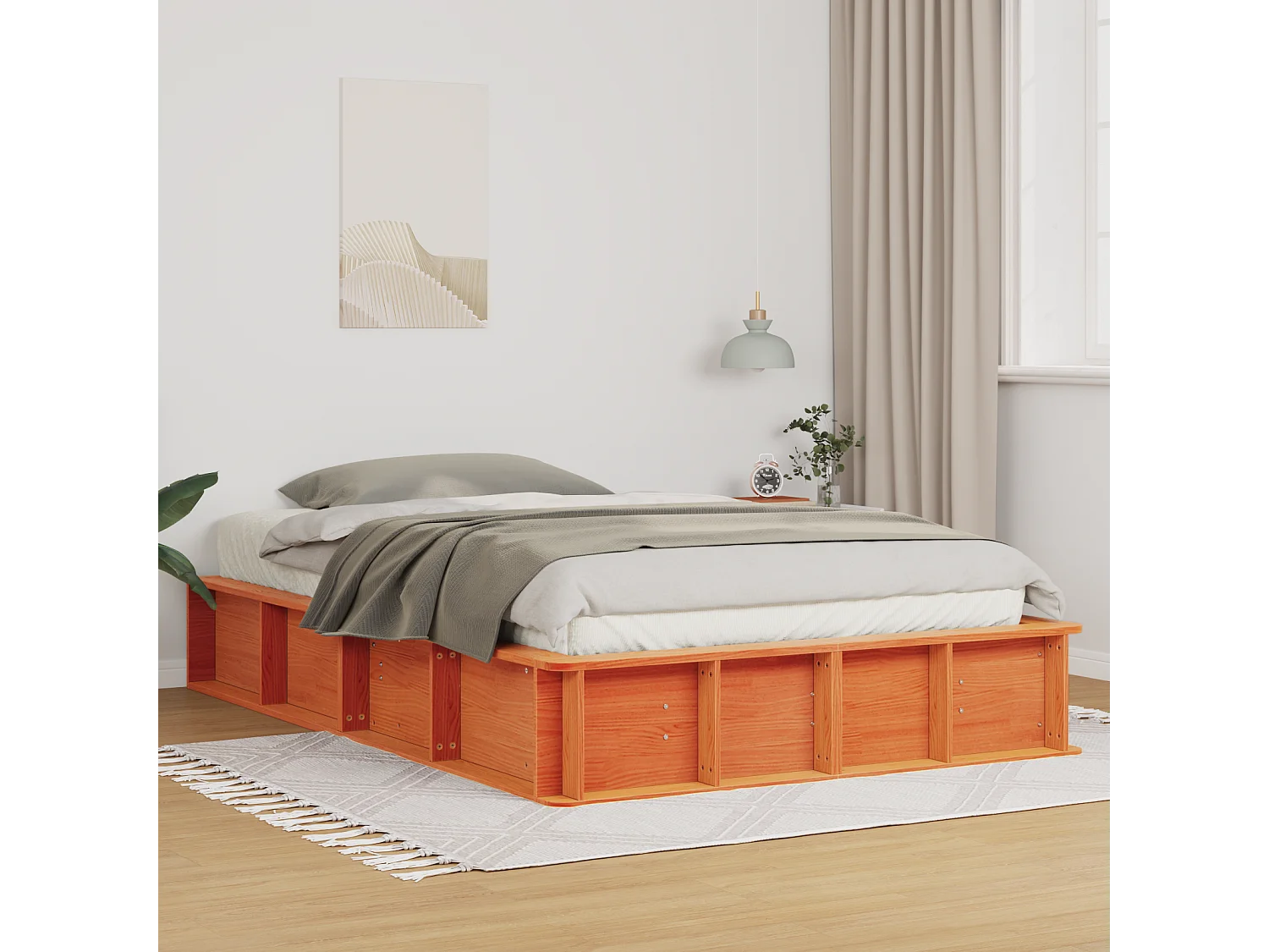 Lit double | Lit adulte | Cadre de lit Marron cire 135x190 cm Pin massif et pin massif