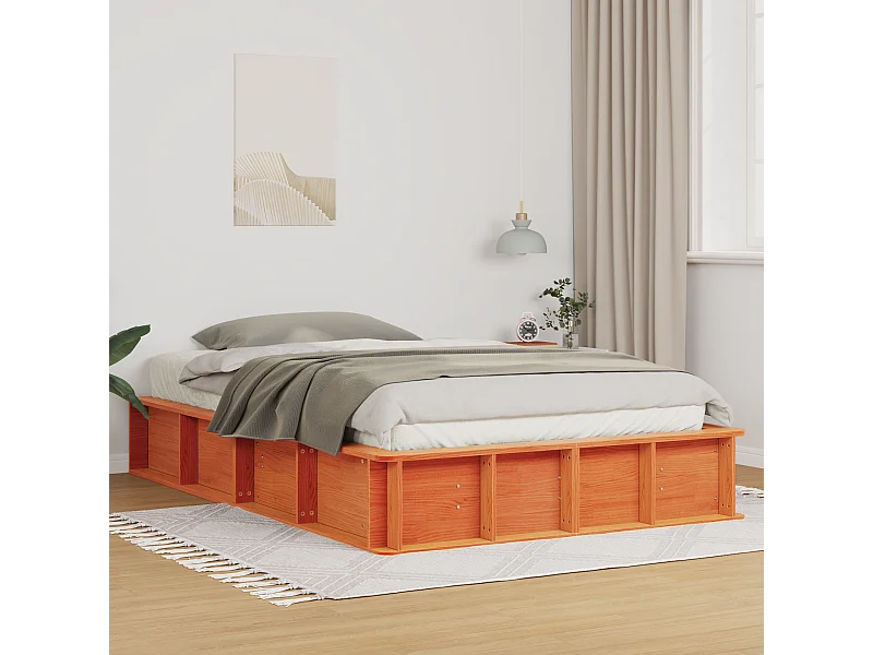 Lit double | Lit adulte | Cadre de lit Marron cire 135x190 cm Pin massif et pin massif