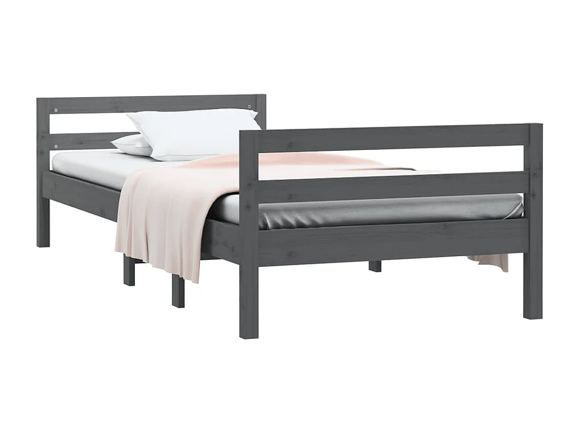 Lit simple | Lit adulte, enfant | Cadre de lit gris 90x200 cm bois de pin massif