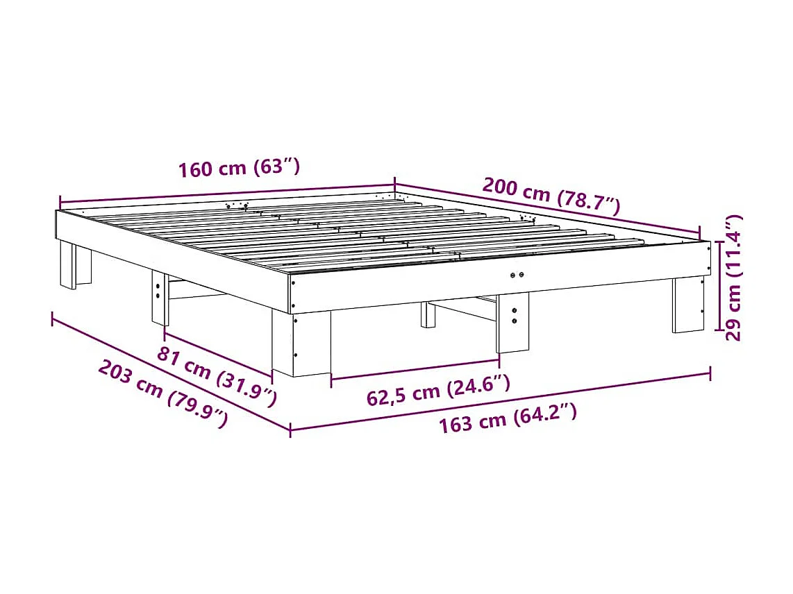 Lit double | Lit adulte | Cadre de lit 160x200 cm bois massif de chêne