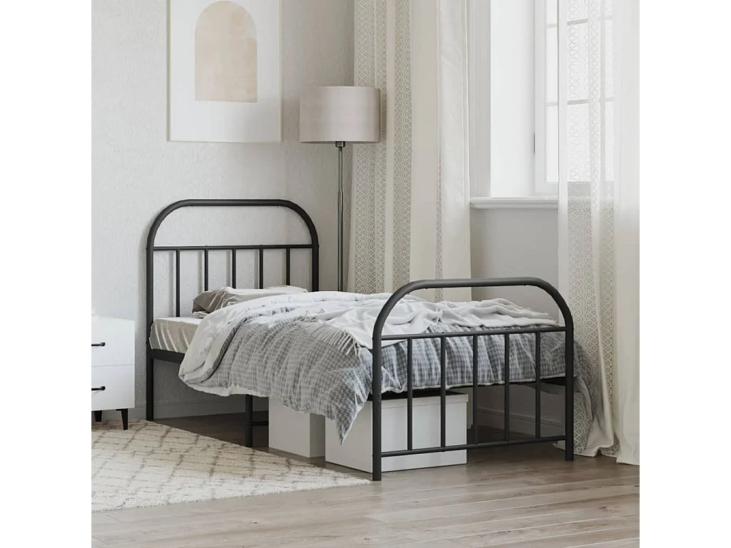 Lit simple | Lit adulte, enfant | Cadre de lit métal avec pied de lit noir 80x200 cm