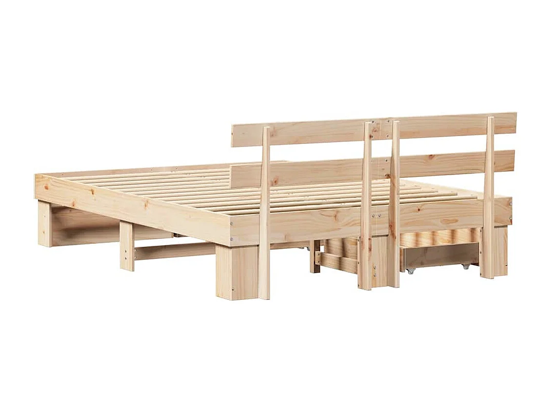 Lit double | Lit adulte | Cadre de lit avec tiroir Marron 140x200 cm Bois massif en pin