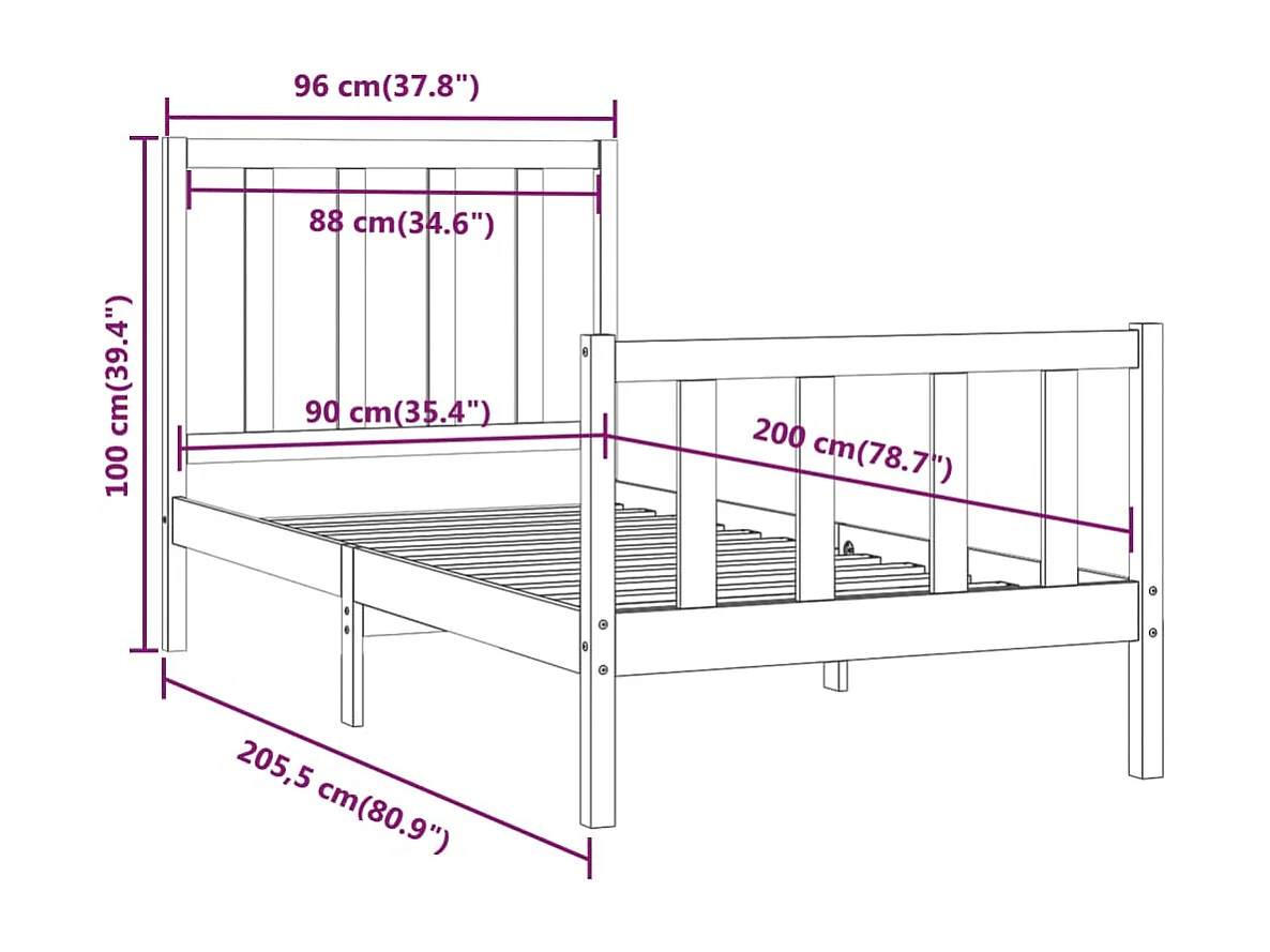 Lit simple | Lit adulte, enfant | Cadre de lit 90x200 cm bois massif