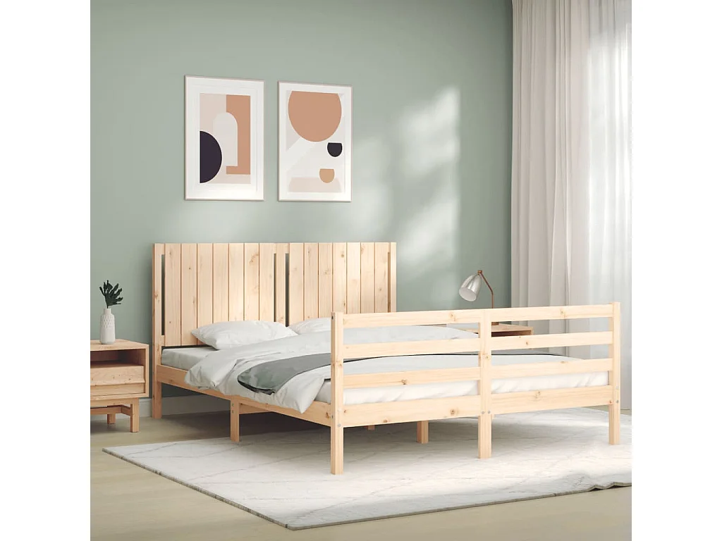 Bedframe | Tweepersoonsbed met hoofdbord massief hout 160x200 cm