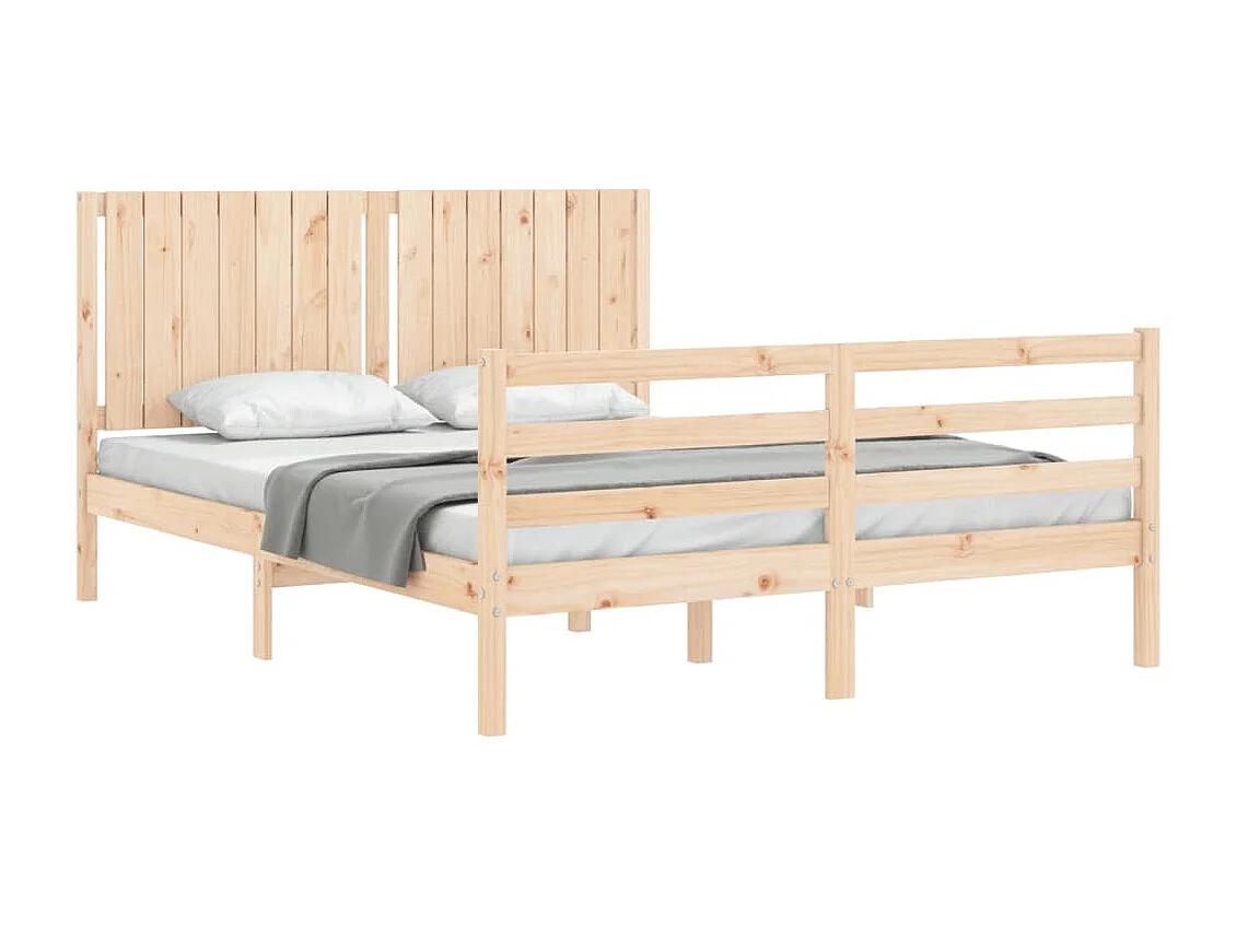 Bedframe | Tweepersoonsbed met hoofdbord massief hout 160x200 cm