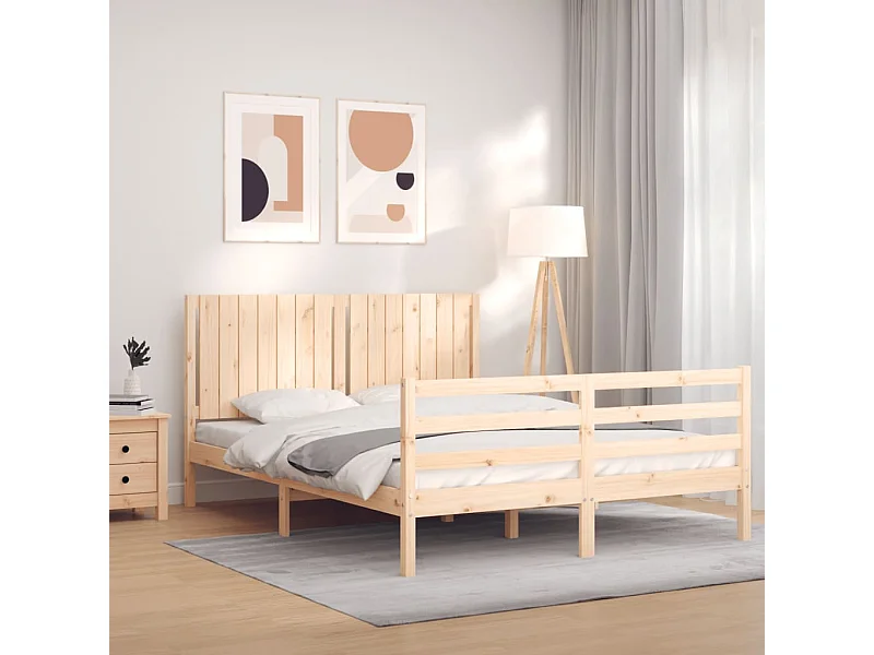 Bedframe | Tweepersoonsbed met hoofdbord massief hout 160x200 cm