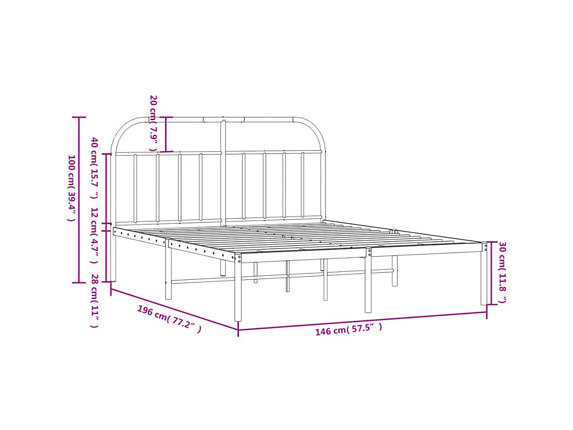 Lit double | Lit adulte | Cadre de lit métal avec tête de lit noir 140x190cm