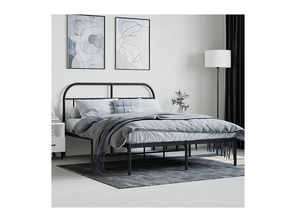 Lit double | Lit adulte | Cadre de lit métal avec tête de lit noir 140x190cm