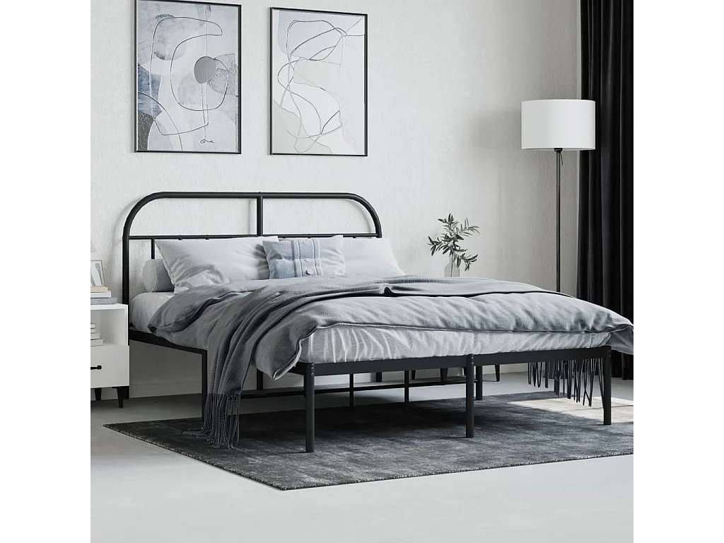 Lit double | Lit adulte | Cadre de lit métal avec tête de lit noir 140x190cm