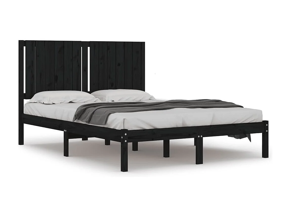 Lit double | Lit adulte | Cadre de lit noir 140x190 cm bois de pin massif