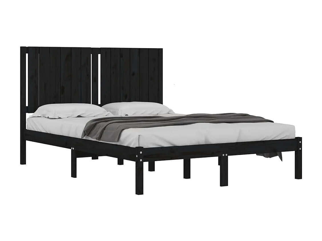 Lit double | Lit adulte | Cadre de lit noir 140x190 cm bois de pin massif