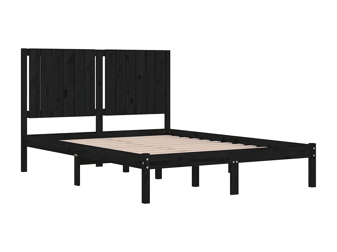 Lit double | Lit adulte | Cadre de lit noir 140x190 cm bois de pin massif