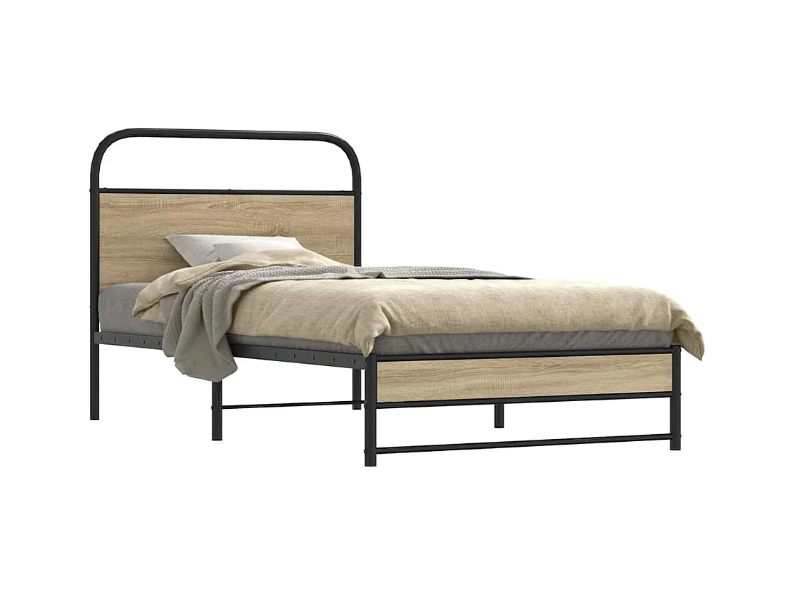 Letto per adulti | Letto singolo | Giroletto senza Materasso Rovere Fumo 100x190 cm in Truciolato