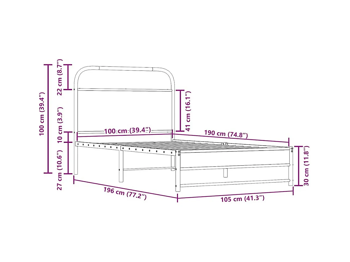 Letto per adulti | Letto singolo | Giroletto senza Materasso Rovere Fumo 100x190 cm in Truciolato