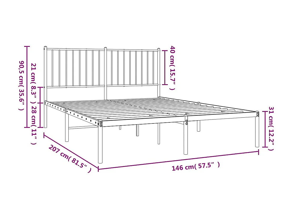 Lit double | Lit adulte | Cadre de lit métal avec tête de lit noir 140x200cm