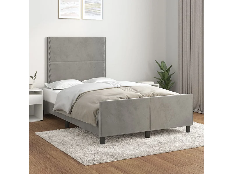Lit simple | Lit adulte, enfant | Cadre de lit gris clair 120x200 cm velours