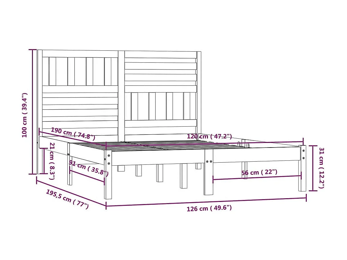 Lit simple | Lit adulte, enfant | Cadre de lit 120x190 cm bois de pin massif