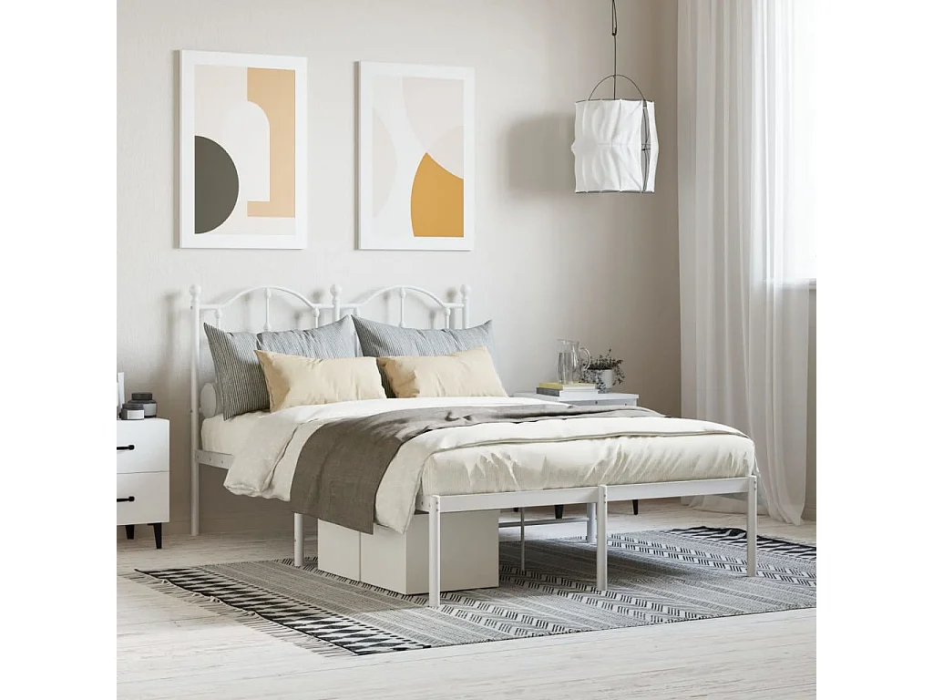 Lit simple | Lit adulte, enfant | Cadre de lit métal et tête de lit blanc 120x200 cm