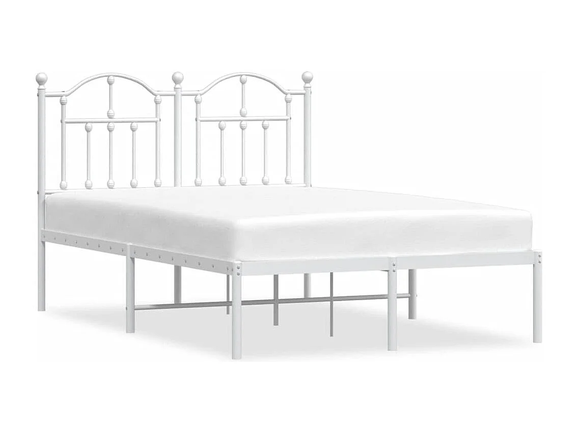 Lit simple | Lit adulte, enfant | Cadre de lit métal et tête de lit blanc 120x200 cm
