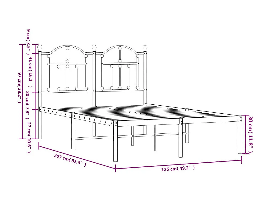 Lit simple | Lit adulte, enfant | Cadre de lit métal et tête de lit blanc 120x200 cm
