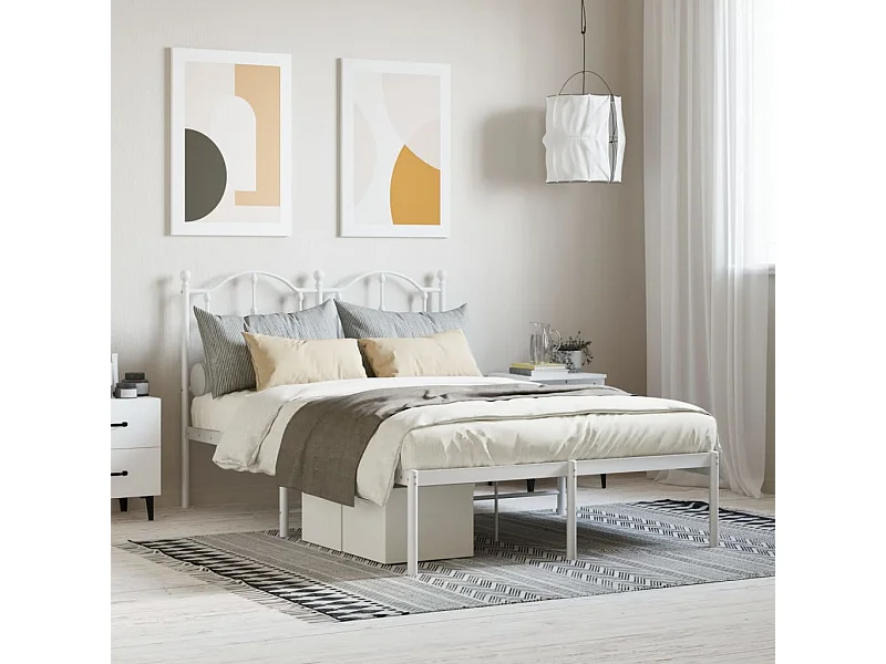 Lit simple | Lit adulte, enfant | Cadre de lit métal et tête de lit blanc 120x200 cm