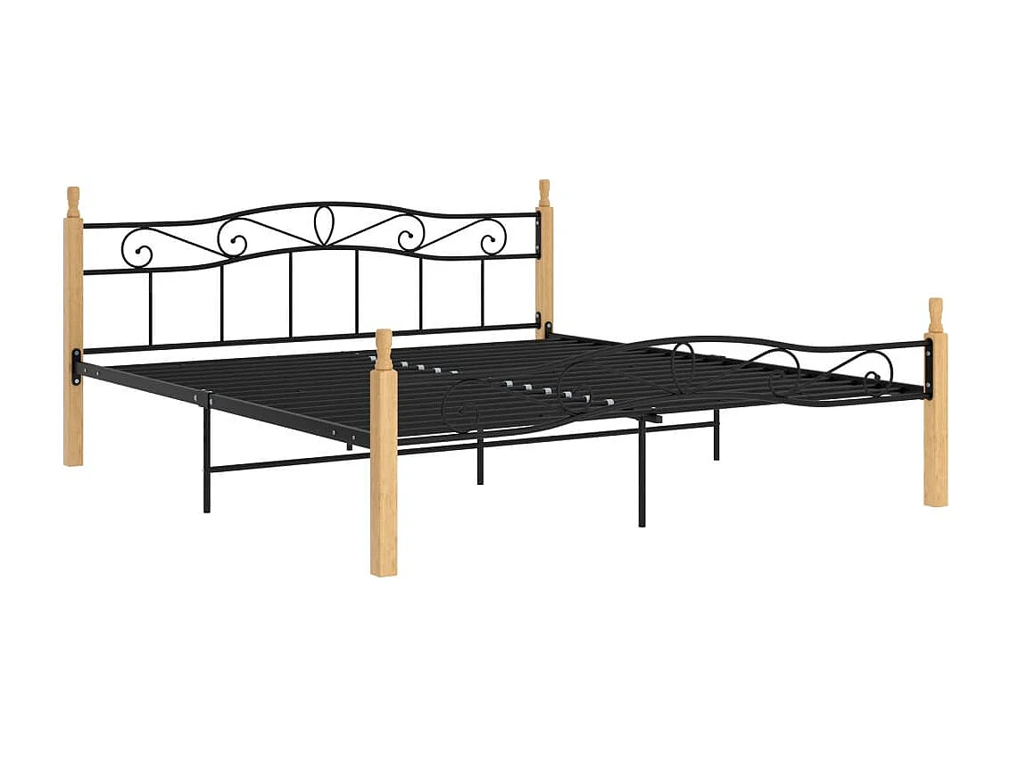 Lit double | Lit adulte | Cadre de lit noir métal bois chêne 200x200 cm