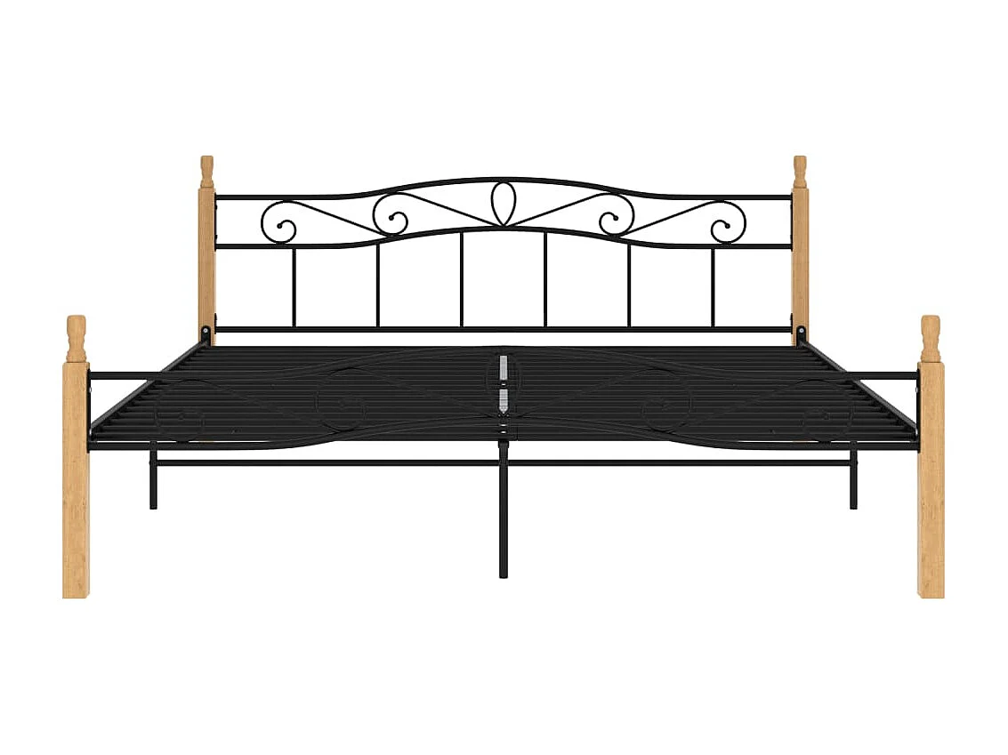Lit double | Lit adulte | Cadre de lit noir métal bois chêne 200x200 cm