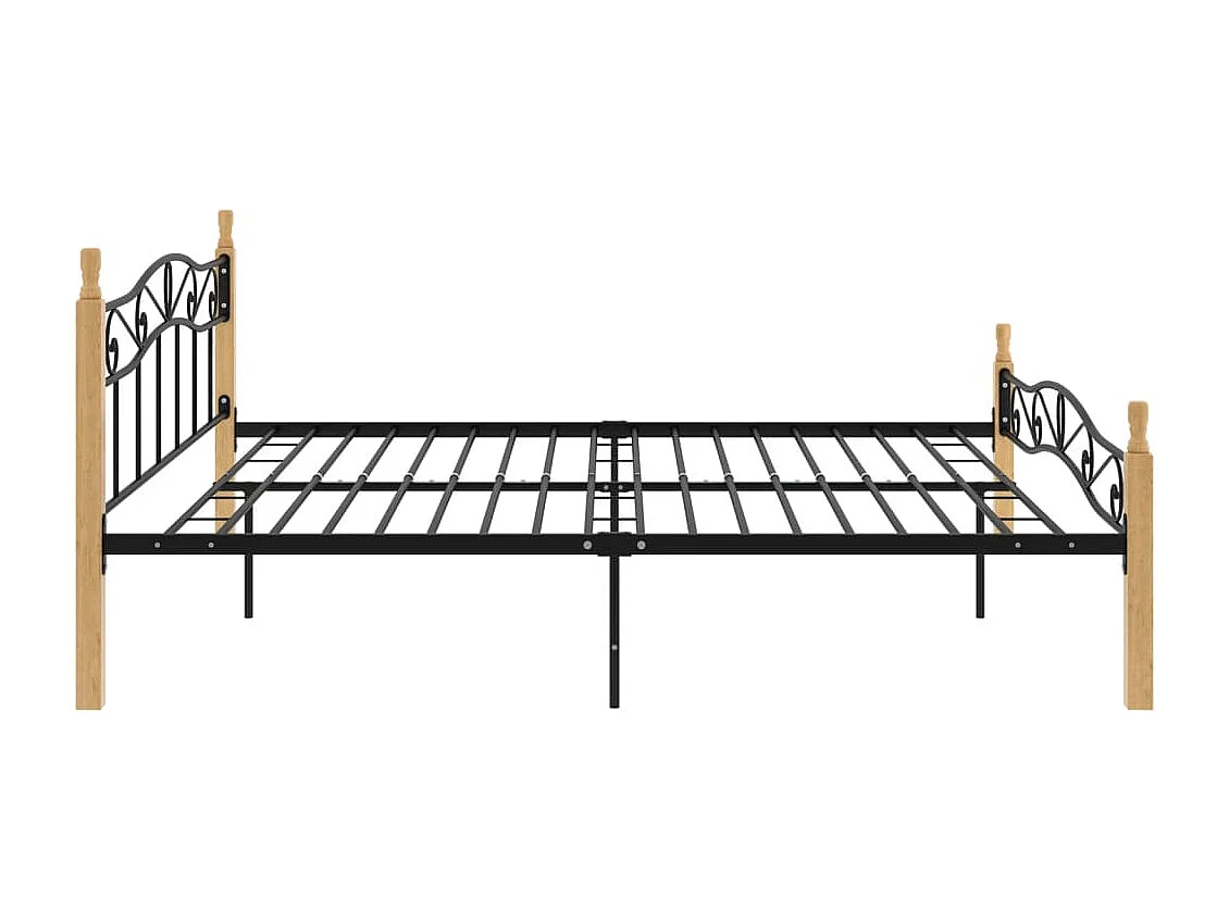 Lit double | Lit adulte | Cadre de lit noir métal bois chêne 200x200 cm