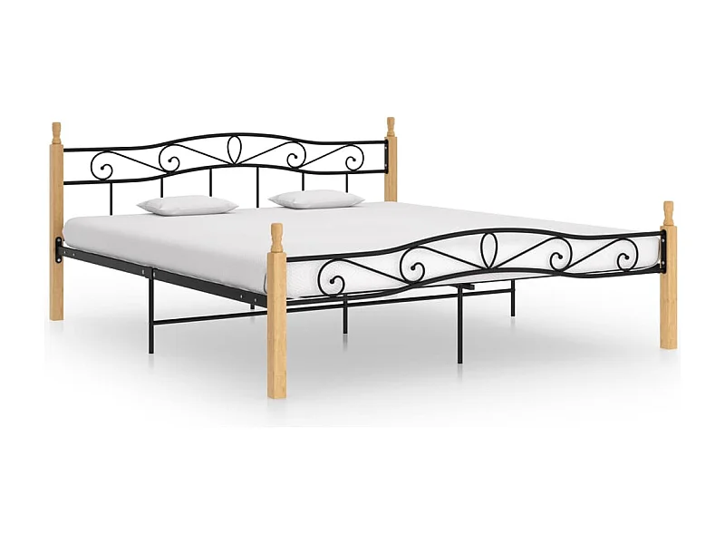 Lit double | Lit adulte | Cadre de lit noir métal bois chêne 200x200 cm