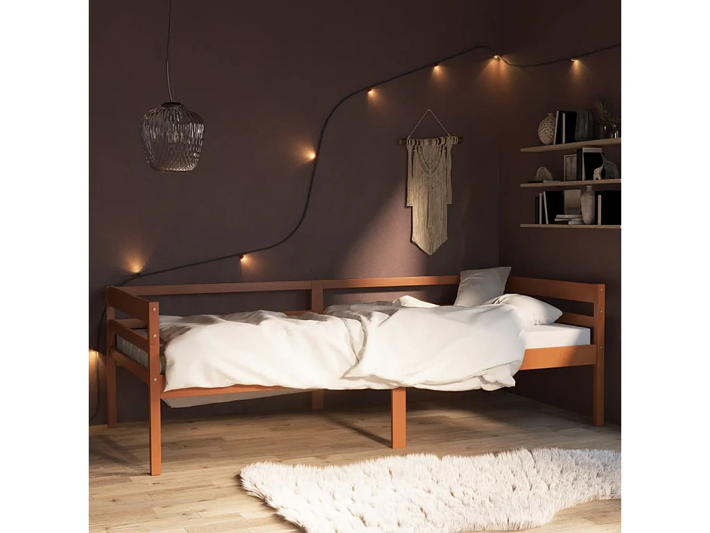 Lit simple | Lit adulte, enfant | Cadre de lit Marron miel Bois pin massif 90x200 cm