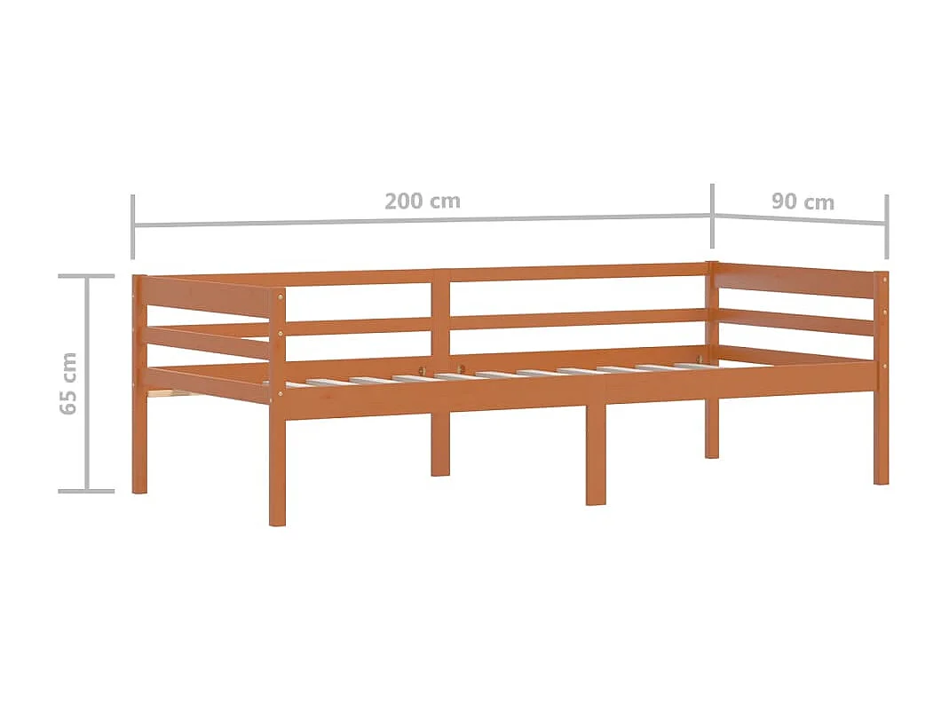 Lit simple | Lit adulte, enfant | Cadre de lit Marron miel Bois pin massif 90x200 cm