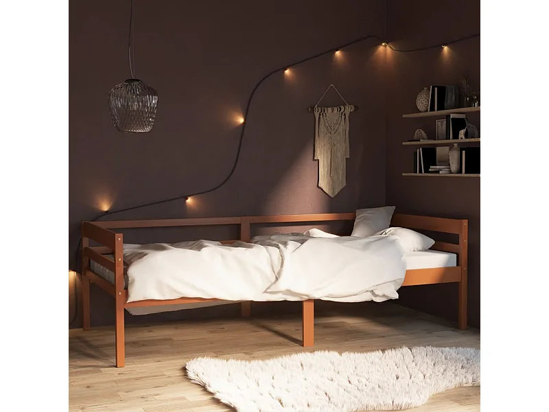 Lit simple | Lit adulte, enfant | Cadre de lit Marron miel Bois pin massif 90x200 cm