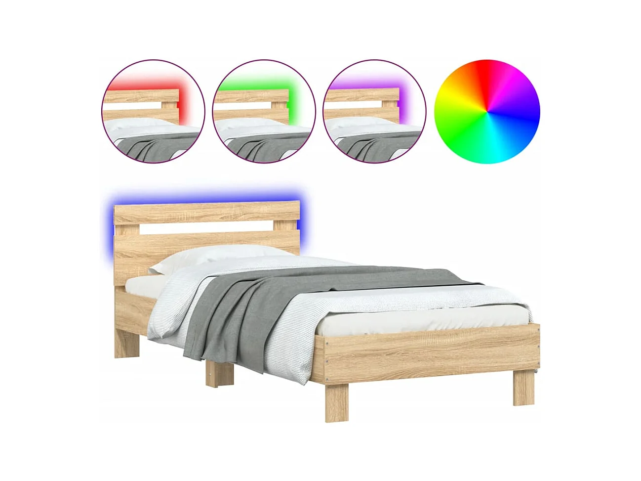 Lit simple | Lit adulte, enfant | Cadre de lit avec lumières LED 90x200 cm