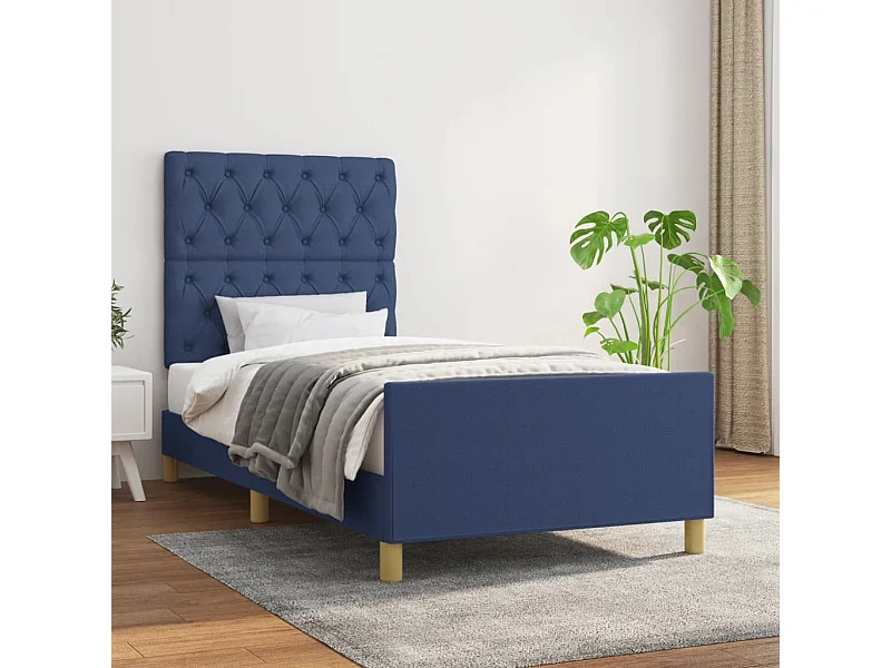 Lit simple | Lit adulte, enfant | Cadre de lit bleu 80x200 cm tissu