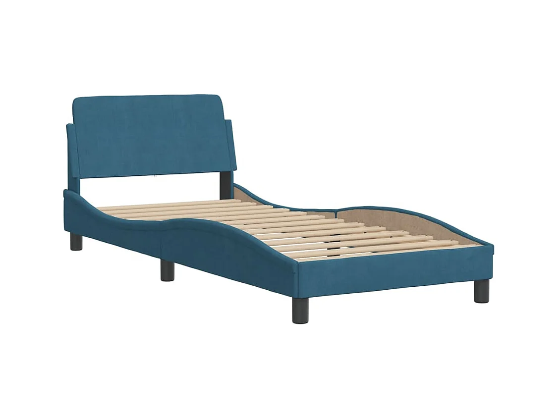 Lit simple | Lit adulte, enfant | Cadre de lit bleu 90x190 cm velours