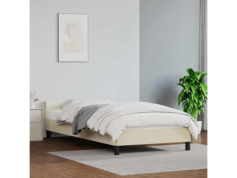 Lit simple | Lit adulte, enfant | Cadre de lit avec tête de lit crème 90x190 cm
