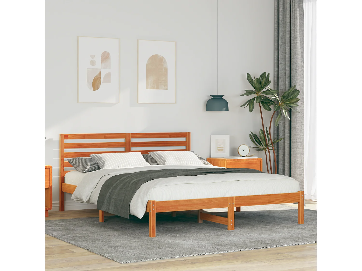 Lit double | Lit adulte | Cadre de lit Marron cire 160x200 cm Bois massif en pin