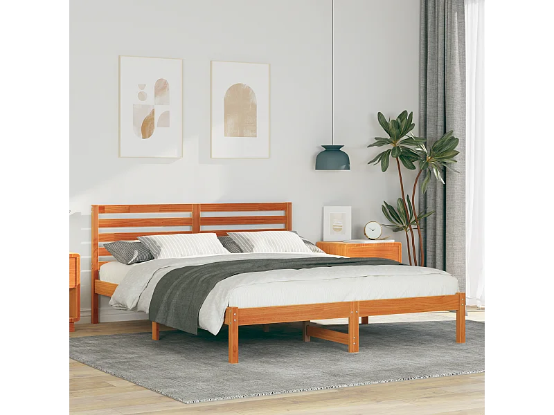 Lit double | Lit adulte | Cadre de lit Marron cire 160x200 cm Bois massif en pin