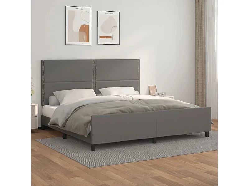 Lit double | Lit adulte | Cadre de lit gris 200x200 cm similicuir