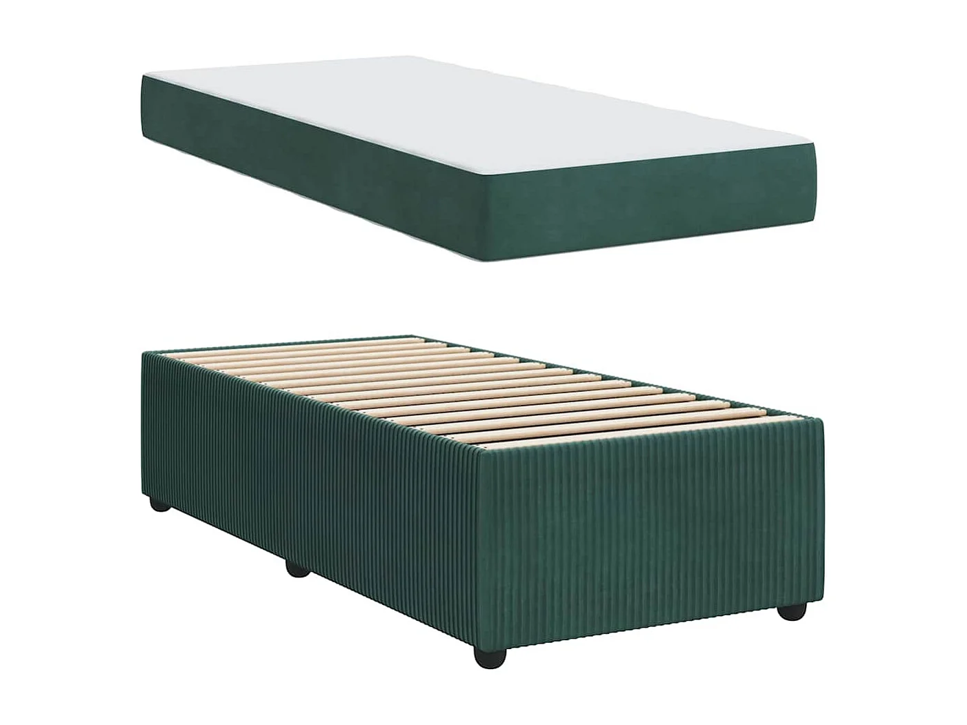 Lit simple | Lit adulte, enfant | Cadre de lit avec matelas Vert foncé 90x200 cm Velours