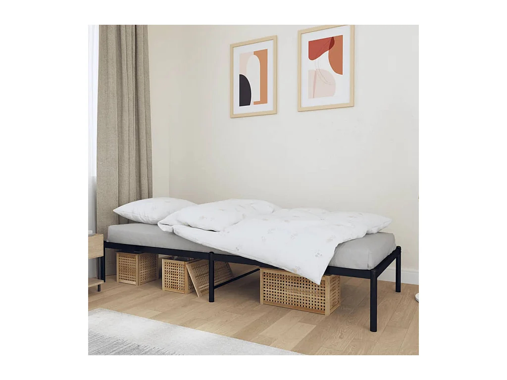Lit simple | Lit adulte, enfant | Cadre de lit métal noir 90x190 cm