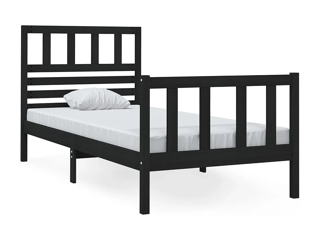 Lit simple | Lit adulte, enfant | Cadre de lit noir bois massif 75x190 cm