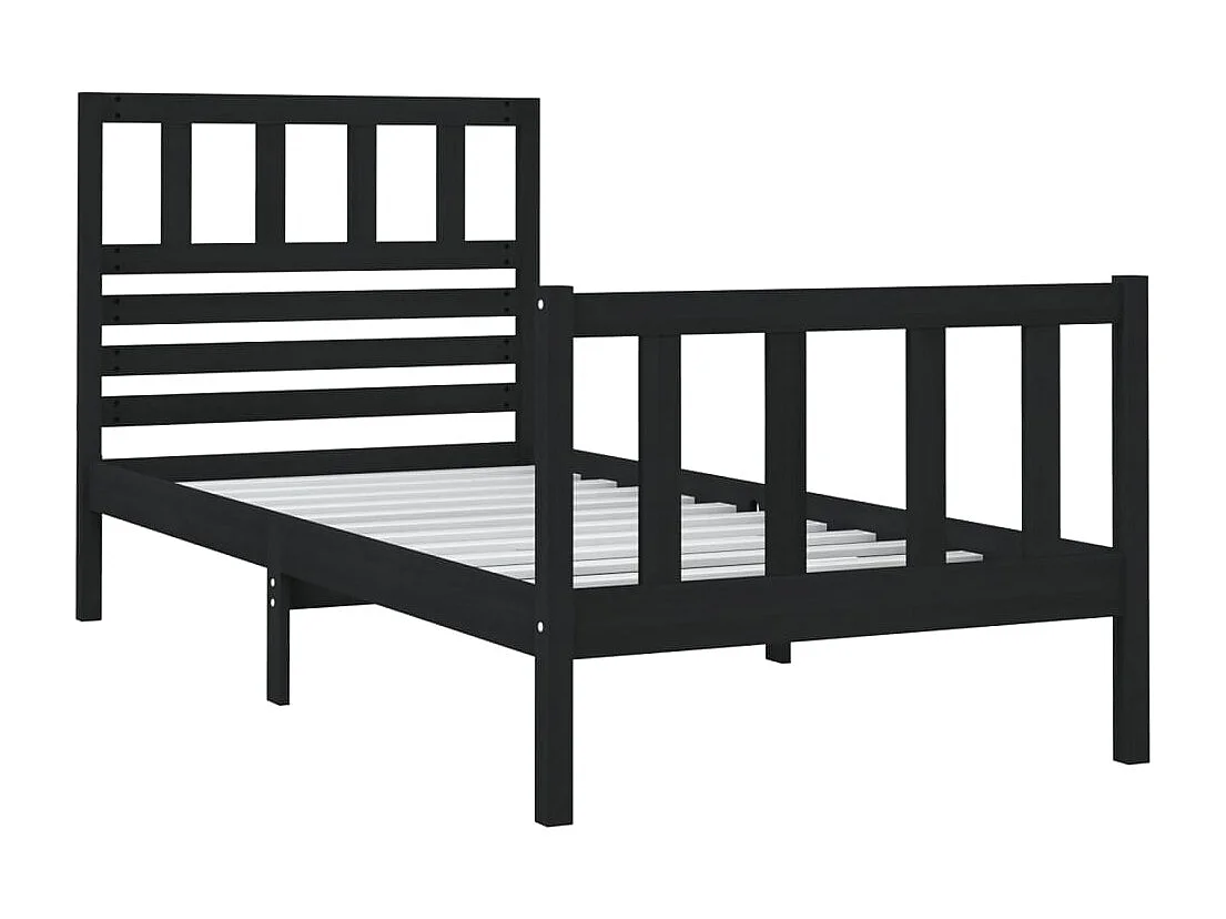 Lit simple | Lit adulte, enfant | Cadre de lit noir bois massif 75x190 cm