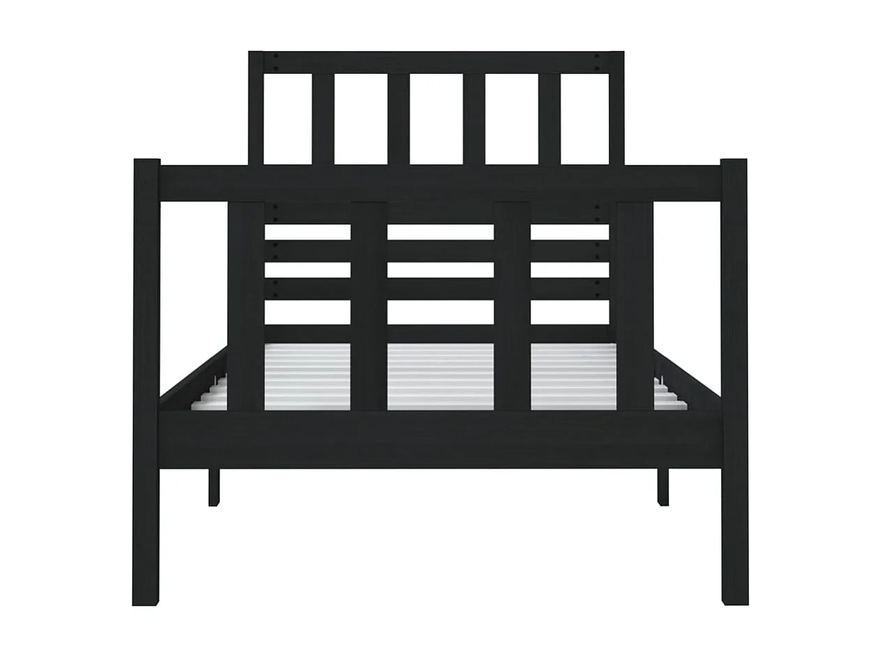 Lit simple | Lit adulte, enfant | Cadre de lit noir bois massif 75x190 cm