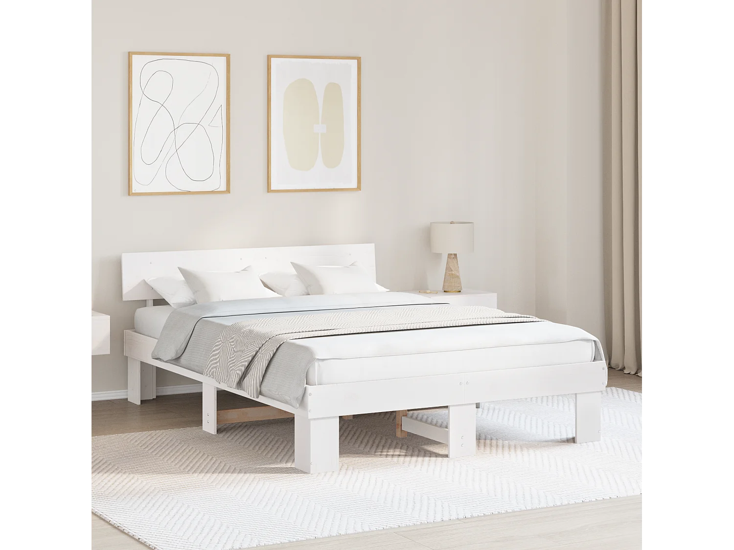 Lit double | Lit adulte | Cadre de lit Blanc 160x200 cm Bois massif en pin