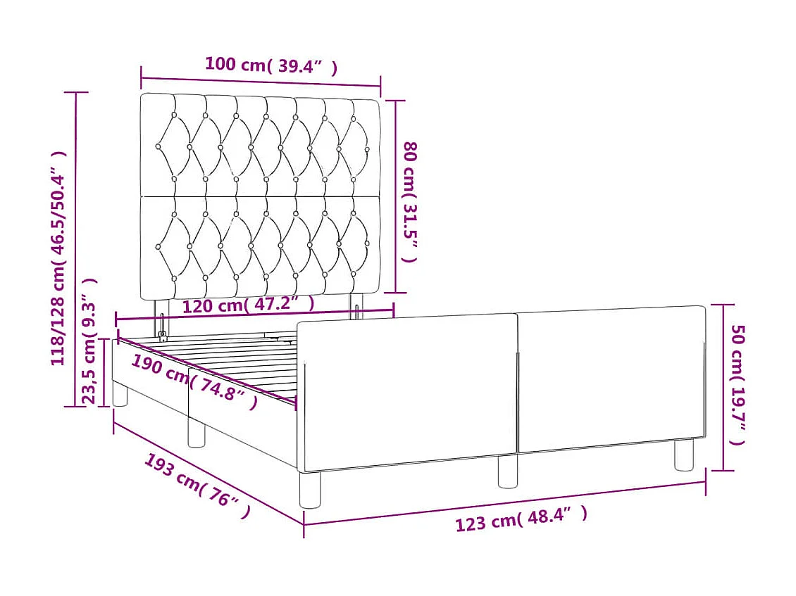 Lit simple | Lit adulte, enfant | Cadre de lit noir 120x190 cm tissu