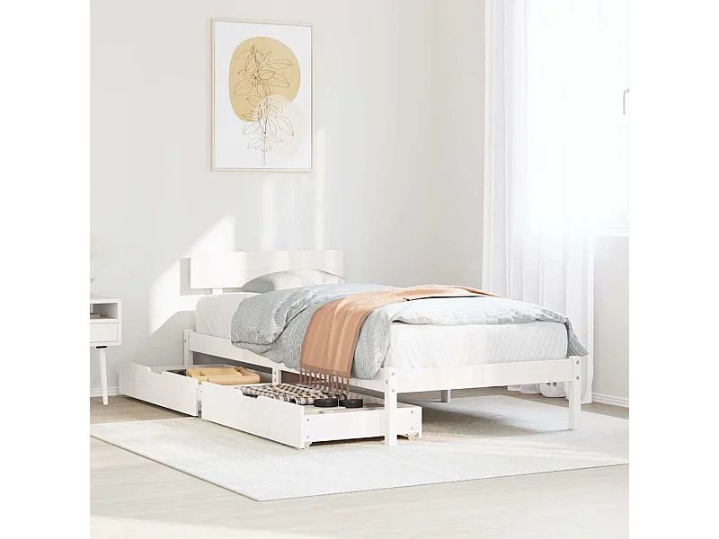 Lit simple | Lit adulte, enfant | Cadre de lit blanc 75x190 cm bois de pin massif