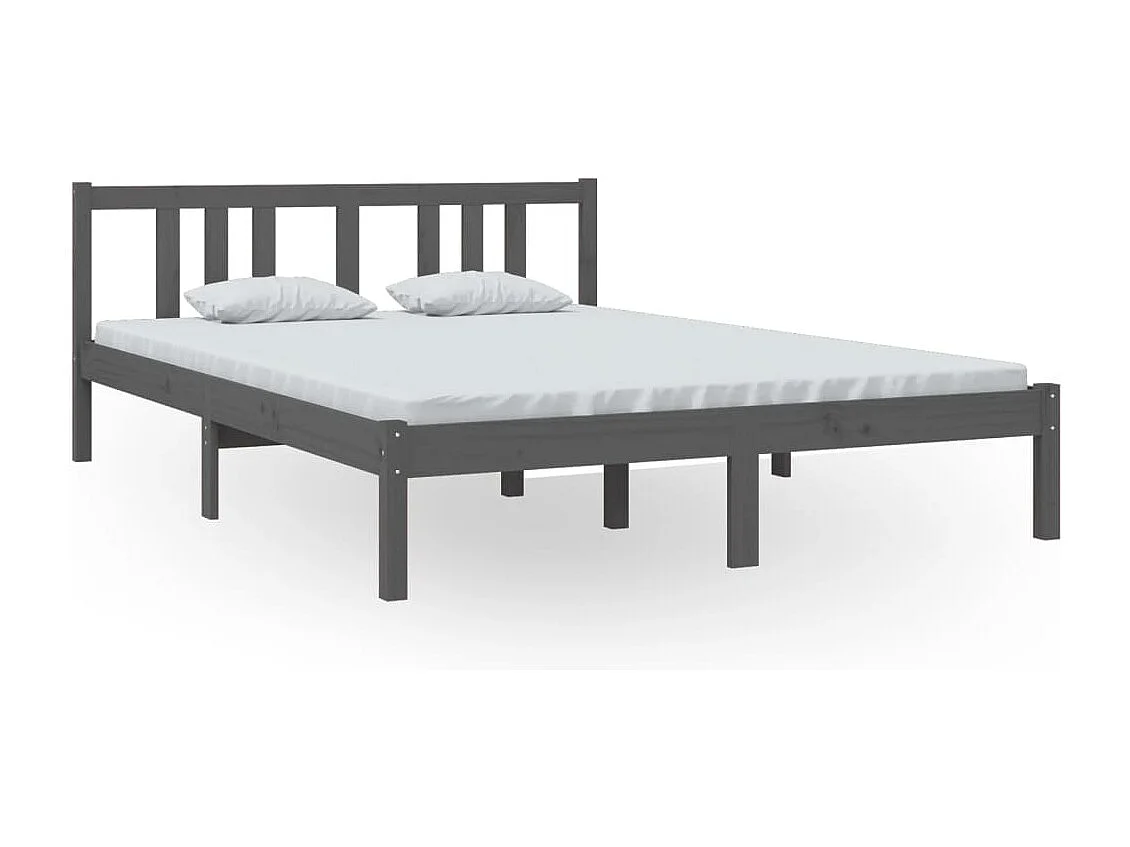 Lit double | Lit adulte | Cadre de lit gris bois massif 140x200 cm